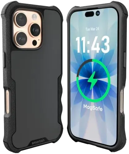 Smartish® Чехол для iPhone 16 Pro с защитой и магнитным кольцом Gripzilla, совместимый с MagSafe [Прочный + Усиленный] Тонкий противоударный чехол с защитой от падений для Apple iPhone 16 Pro — Black Tie Affair 