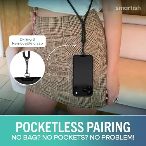 Smartish® Чехол для iPhone 17 Pro Max с MagSafe + ремешок через плечо - Тонкая накладка с универсальным съемным нашейным ремешком для Apple iPhone 17 Pro Max - Black Tie Affair - 4