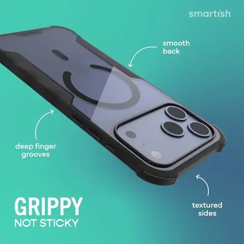 Smartish® Чехол для iPhone 17 Pro Max с MagSafe - Защитный магнитный чехол Gripzilla для мужчин [Прочный + Надежный] Армейская броня с усиленным сцеплением - Протестирован на падение для Apple iPhone 17 Pro Max - Прозрачный черный - 1