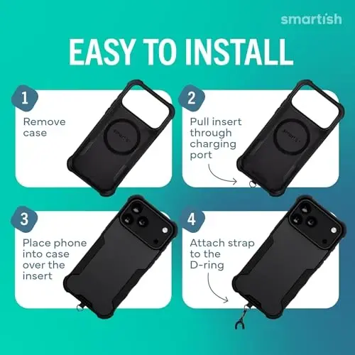 Smartish® Чехол для iPhone 17 Pro Max с поддержкой MagSafe и ремешком через плечо — Магнитный защитный чехол — Противоударный бронированный чехол + Съёмный нашурный/плечевой ремень для Apple iPhone 17 Pro Max — Black Tie Affair - 5
