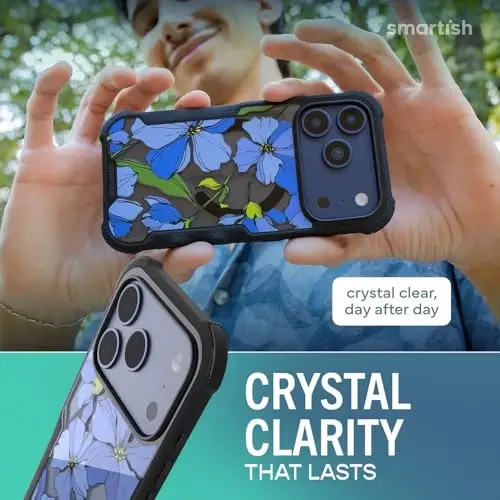 Smartish® Чехол для iPhone 17 Pro с MagSafe — Защитный магнитный чехол Gripzilla для мужчин [Прочный и надежный] Броня повышенной прочности военного класса — Протестирован на падение для Apple iPhone 17 Pro — Blue Blossoms - 3