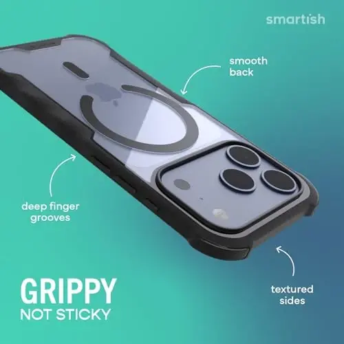 Smartish® Чехол для iPhone 17 Pro с MagSafe - Защитный магнитный чехол Gripzilla для мужчин [Прочный и надежный] Военный класс, броня с усиленным захватом - Испытано на падение для Apple iPhone 17 Pro - Clearly Black 