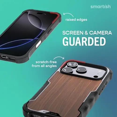 Smartish® Чехол для iPhone 17 Pro с MagSafe — Защитный магнитный чехол Gripzilla для мужчин [Прочный + Надежный] Армированная броня военного класса для защиты от падений — Протестирован на падение для iPhone 17 Pro — Ореховое дерево - 5