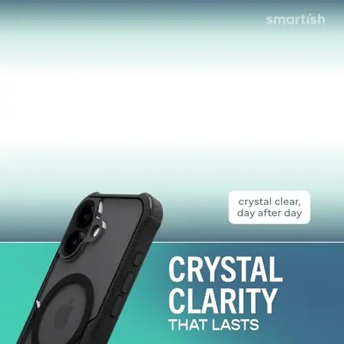 Smartish® Чехол для iPhone 17 с MagSafe — Gripzilla, защитный магнитный чехол для мужчин [Прочный + Жесткий], армейский класс, усиленная защита, ударопрочный для Apple iPhone 17 — Полупрозрачный черный - 4