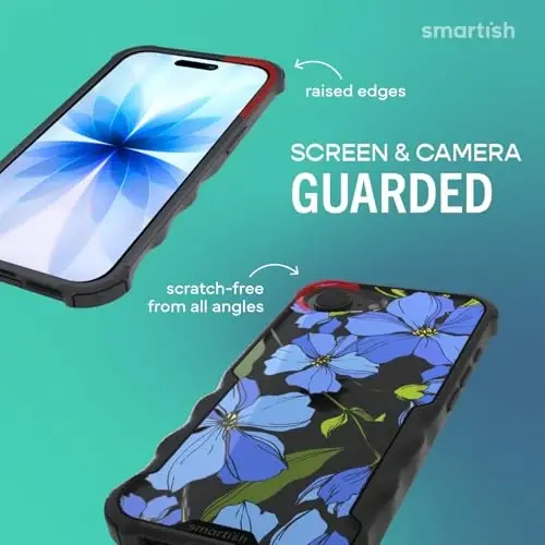Smartish® Чехол для iPhone 17e/16e MagSafe — Защитный магнитный чехол Gripzilla для мужчин [Прочный] Армейский класс — Протестирован на падение — Blue Blossoms - 3