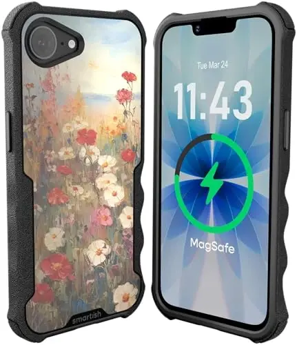 Smartish® Чехол для iPhone 17e/16e с MagSafe - Защитный магнитный чехол Gripzilla для мужчин [Прочный + Надежный] Армейская броня с усиленным хватом - Протестирован на падение для iPhone 17e/16e - Дикие цветы 