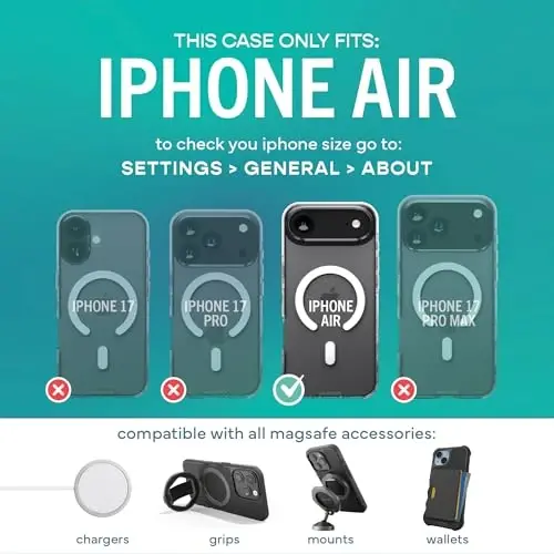 Smartish® Чехол для iPhone Air MagSafe Clear Case + Кошелек MagSafe — Магнитный тонкий чехол — Защитный тонкий чехол против пожелтения + Съемный кошелек — Магнитный держатель карт для Apple iPhone Air — Абсолютно прозрачный - 5