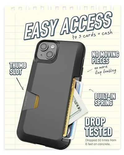 Smartish Чехол-кошелек для iPhone 15 Plus с ремешком через плечо — Wallet Slayer Vol. 1 — [Тонкий и защитный] Держатель для кредитных карт с универсальным съемным ремешком на плечо и шею — Black Tie Affair - 3