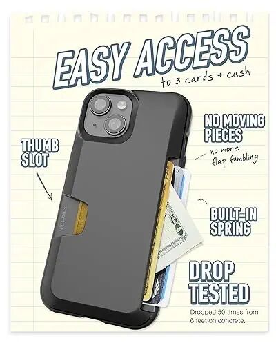 Smartish Чехол-кошелек для iPhone 15 с ремешком через плечо — Wallet Slayer Vol. 1 — [Тонкий + Защитный] Держатель для кредитных карт с универсальным съемным плечевым ремешком на шею — Black Tie Affair - 3