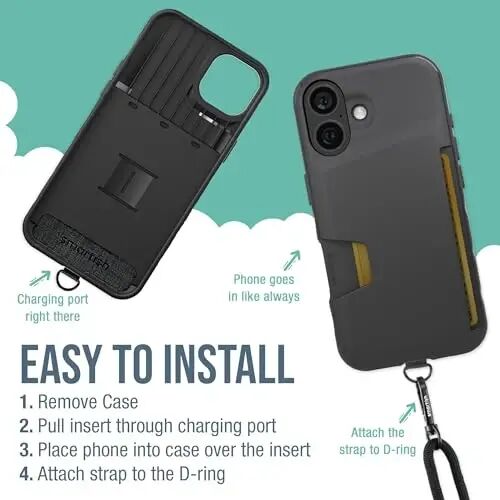 Smartish® Чехол-кошелек для iPhone 16 Pro с ремешком через плечо — Wallet Slayer Vol. 1 — [Тонкий и защитный] Держатель для кредитных карт с универсальным съемным шейным ремнем — Black Tie Affair 