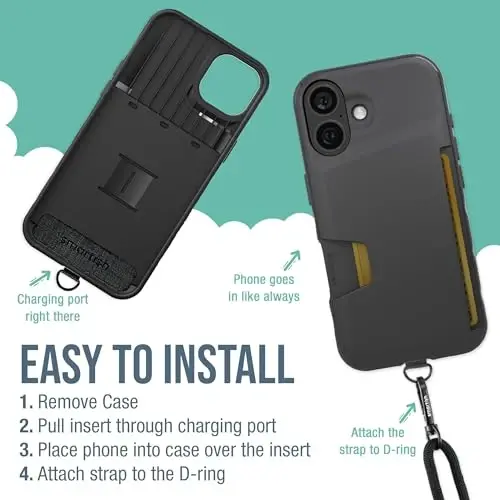 Smartish® Чехол-кошелек для iPhone 16 Pro с ремешком через плечо — Wallet Slayer Vol. 1 — [Тонкий и защитный] Держатель для кредитных карт с универсальным съемным шейным ремнем — Black Tie Affair - 1