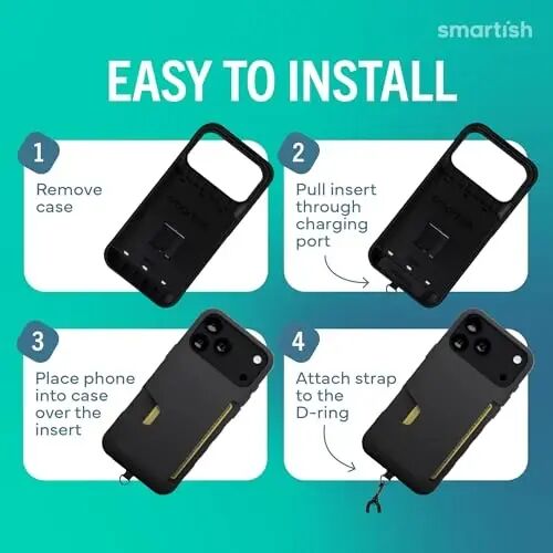 Smartish® Чехол-кошелек для iPhone 17 Pro + ремешок через плечо — [Тонкий + Защитный] Чехол для телефона с держателем для кредитных карт + Съемный ремешок на шею и плечо для Apple iPhone 17 Pro Max — Black Tie Affair - 5