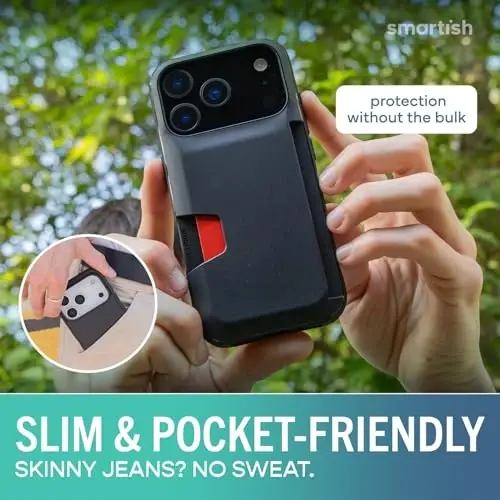 Smartish® Чехол-кошелек для iPhone 17 Pro + Защитное стекло - [Тонкий + Защитный] Чехол для телефона с держателем для кредитных карт + 2 защитных стекла из закаленного стекла для Apple iPhone 17 Pro - Black Tie Affair - 4