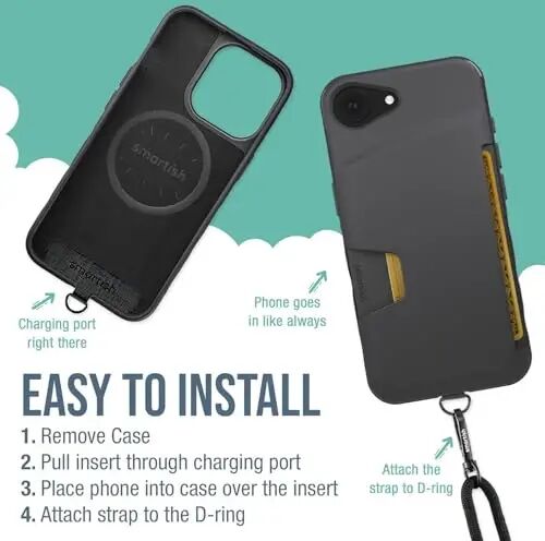 Smartish® Чехол-кошелек для iPhone 17e/16e с ремешком через плечо — Wallet Slayer Vol. 1 — [Тонкий + Защитный] Держатель для кредитных карт с универсальным съемным плечевым ремнем — Black Tie Affair - 4