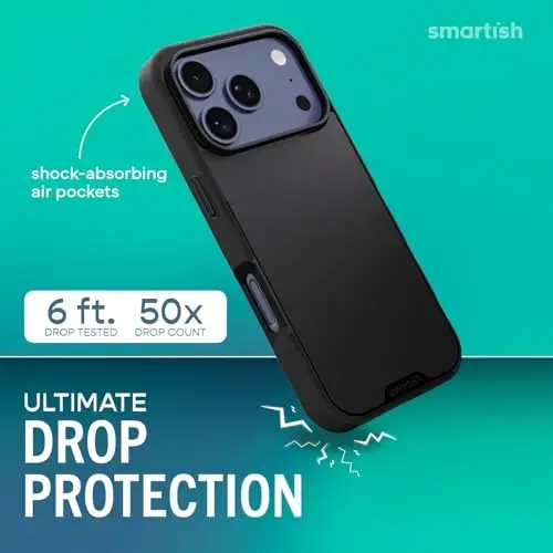 Smartish® чехол MagSafe для iPhone 17 Pro — магнитный тонкий чехол Gripmunk [легкий + защитный] тонкий чехол с подкладкой из микрофибры для Apple iPhone 17 Pro — Black Tie Affair - 2