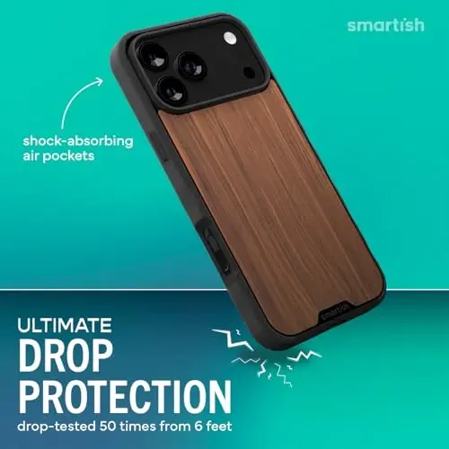 Smartish® Чехол MagSafe для iPhone 17 Pro Max — магнитный тонкий чехол Gripmunk [легкий + защитный] тонкий чехол с подкладкой из микрофибры для Apple iPhone 17 Pro Max — Walnut Woods - 2