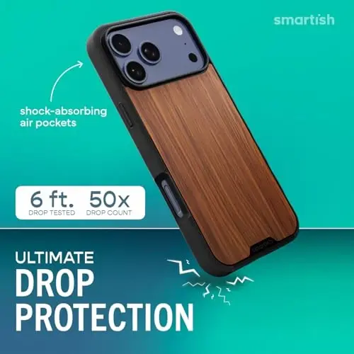 Smartish® Чехол MagSafe для iPhone 17 Pro Max — магнитный тонкий чехол Gripmunk [легкий + защитный] тонкий чехол с подкладкой из микрофибры для Apple iPhone 17 Pro Max — Walnut Woods - SMARTISH (1)