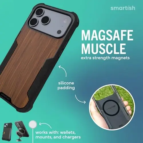 Smartish® Чехол MagSafe для iPhone 17 Pro Max — Защитный магнитный чехол Gripzilla для мужчин [Прочный + Надежный] Армейская броня с усиленным захватом — Протестирован на падение для iPhone 17 Pro Max — Цвет: Ореховое дерево - SMARTISH (1)