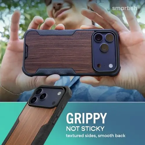 Smartish® Чехол MagSafe для iPhone 17 Pro Max — Защитный магнитный чехол Gripzilla для мужчин [Прочный + Надежный] Армейская броня с усиленным захватом — Протестирован на падение для iPhone 17 Pro Max — Цвет: Ореховое дерево - 3