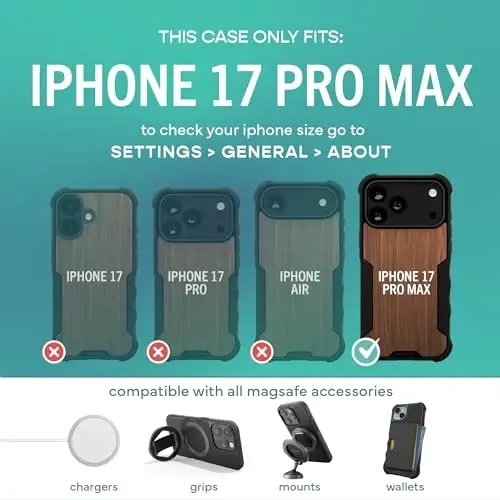 Smartish® Чехол MagSafe для iPhone 17 Pro Max — Защитный магнитный чехол Gripzilla для мужчин [Прочный + Надежный] Армейская броня с усиленным захватом — Протестирован на падение для iPhone 17 Pro Max — Цвет: Ореховое дерево - 4