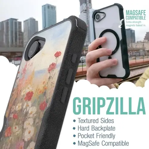 Smartish® Чехол MagSafe для iPhone 17e/16e — Gripzilla Protective Magnetic Case для мужчин [Прочный + Жесткий] Военный класс Heavy Duty Grip Armor — Протестирован на падение для iPhone 17e/16e — Wildflower Fields - 2
