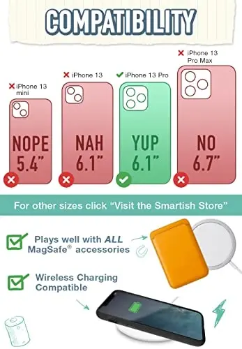 Smartish iPhone 13 Pro Himoya Magnit G‘ilofi - MagSafe Bilan Mos Keluvchi Gripzilla [Mustahkam + Bardoshli] Apple iPhone 13 Pro uchun Tushish Sinovidan O‘tgan Himoyaga ega Og‘ir Yuk Ko‘taruvchi Tutqichli zirhli G‘ilof - Spaced Out 