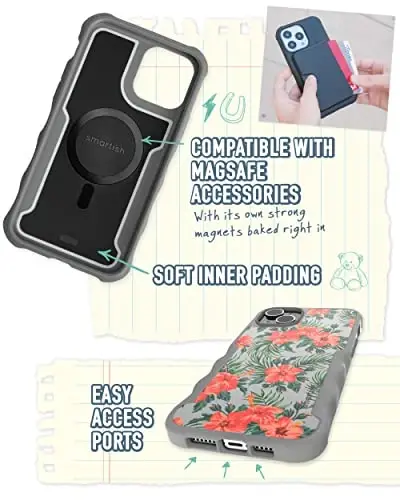 Smartish iPhone 14 Plus himoya qiluvchi magnit g'ilof - MagSafe bilan mos keluvchi Gripzilla [Mustahkam + Bardoshli] Apple iPhone 14 Plus uchun tushib ketishdan himoyalangan og'ir yukga mo'ljallangan tutqichli qopqoq - Tropical Shirt - 4