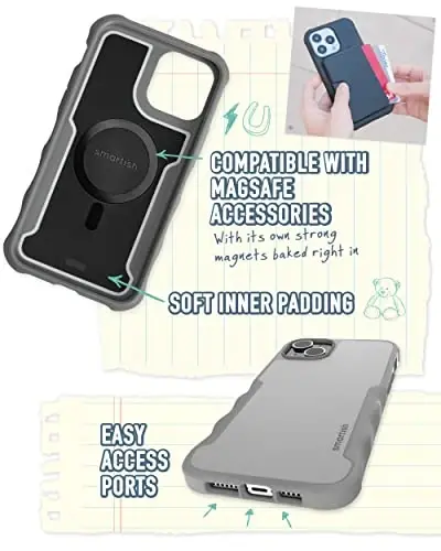 Smartish® iPhone 14 Plus himoyachi magnitli g'ilofi - Gripzilla, MagSafe bilan mos [Mustahkam + Bardoshli] Og'ir yuklarga chidamli, Apple iPhone 14 Plus uchun yiqilishdan himoyalangan ingichka g'ilof - Gray Area - 4