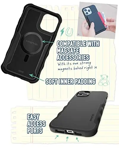 Smartish® iPhone 14 Plus Protective Magnetic Case - Gripzilla Compatible with MagSafe [Rugged + Tough] Heavy Duty Grip Slim Cover w/Drop Tested Protection for Apple iPhone 14 Plus - Black Tie Affair - 4