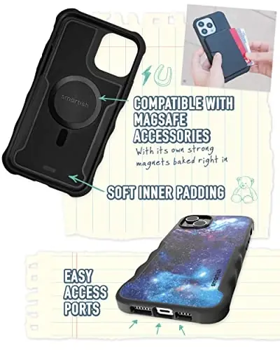 Smartish iPhone 14 Plus Protective Magnetic Case - Gripzilla Compatible with MagSafe [Rugged + Tough] Heavy Duty Grip Slim Cover w/Drop Tested Protection for Apple iPhone 14 Plus - Spaced Out - 4