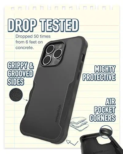 Smartish® iPhone 14 Pro Himoyalovchi Magnit G'ilof - Gripzilla MagSafe bilan mos [Mustahkam + Bardoshli] Og'ir yuklarga chidamli, yupqa va tushib ketishga qarshi sinovdan o'tgan Apple iPhone 14 Pro himoya g'ilofi - Black Tie Affair - SMARTISH (1)