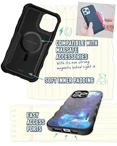 Smartish iPhone 14 Pro Max Koruyucu Manyetik Kılıf - Gripzilla, MagSafe ile Uyumlu [Sağlam + Dayanıklı] Apple iPhone 14 Pro Max için Düşme Testli Korumalı Ağır Hizmet Tipi Kavrama Kılıfı - Spaced Out - 4
