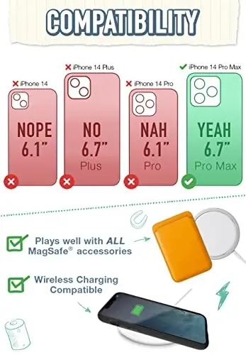 Smartish® iPhone 14 Pro Max Slim Case - Gripmunk MagSafe bilan mos keladi [Yengil + Himoya qiluvchi] Mikrofiber astarli yupqa tutqichli g‘ilof - Maxfiy menyu 