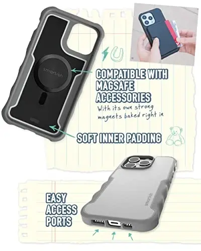 Smartish® iPhone 14 Pro Protective Magnetic Case - Gripzilla Compatible with MagSafe [Rugged + Tough] Heavy Duty Grip Slim Cover w/Drop Tested Protection for Apple iPhone 14 Pro - Gray Area - 4