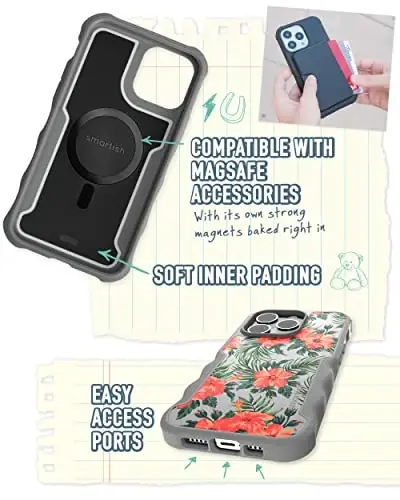 Smartish iPhone 14 Pro Protective Magnetic Case - Gripzilla Compatible with MagSafe [Rugged + Tough] Heavy Duty Grip Slim Cover w/Drop Tested Protection for Apple iPhone 14 Pro - Tropical Shirt - 4