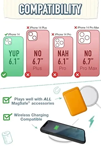 Smartish iPhone 14 Protective Magnetic Case - Gripzilla Compatible with MagSafe [Rugged + Tough] Heavy Duty Grip Armored Slim Cover w/Drop Tested Protection for Apple iPhone 14 - Secret Menu - 5