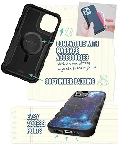 Smartish iPhone 14 Protective Magnetic Case - Gripzilla Compatible with MagSafe [Rugged + Tough] Heavy Duty Grip Armored Slim Cover w/Drop Tested Protection for Apple iPhone 14 - Spaced Out - 4