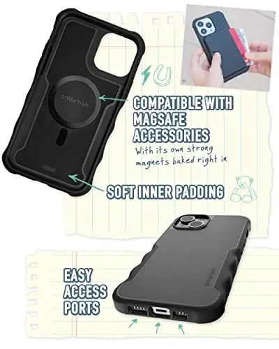 Smartish® iPhone 14 uchun himoya magnit g‘ilofi - Gripzilla, MagSafe bilan mos keladi [Mustahkam + Bardoshli] Og‘ir yukga chidamli, zarbaga sinovdan o‘tgan Apple iPhone 14 uchun ingichka himoya g‘ilofi - Black Tie Affair - 4