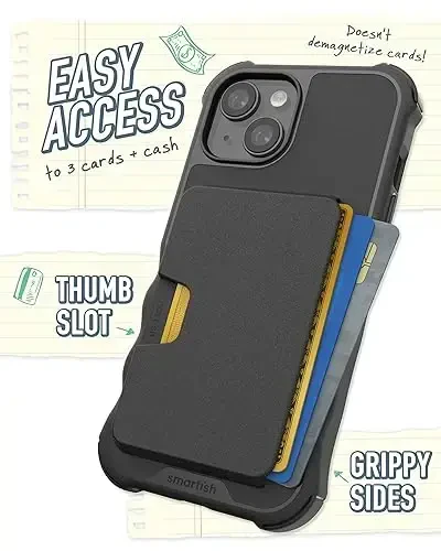 Smartish® iPhone 15 Protective Case with Wallet for MagSafe iPhones - Gripzilla - Magsafe Compatible Heavy Duty Armor Grip Cover + Detachable Magnetic Credit Card Holder - Black Tie Affair - 4