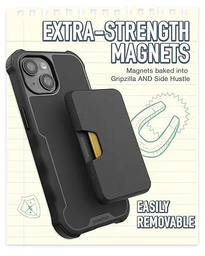 Smartish® iPhone 15 Protective Case with Wallet for MagSafe iPhones - Gripzilla - Magsafe Compatible Heavy Duty Armor Grip Cover + Detachable Magnetic Credit Card Holder - Black Tie Affair - 3