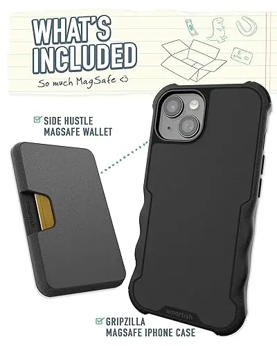 Smartish® iPhone 15 Protective Case with Wallet for MagSafe iPhones - Gripzilla - Magsafe Compatible Heavy Duty Armor Grip Cover + Detachable Magnetic Credit Card Holder - Black Tie Affair - 2