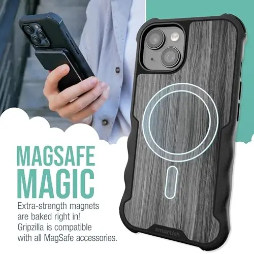 Smartish® iPhone 15 Protective Magnetic Case - Gripzilla Compatible with MagSafe [Rugged + Tough] Heavy Duty Grip Armored Slim Cover w/Drop Tested Protection for Apple iPhone 15 - Graspin' Aspen - 4