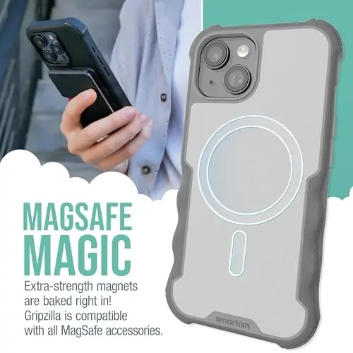 Smartish® iPhone 15 Protective Magnetic Case - Gripzilla Compatible with MagSafe [Rugged + Tough] Heavy Duty Grip Armored Slim Cover w/Drop Tested Protection for Apple iPhone 15 - Gray Area - 1
