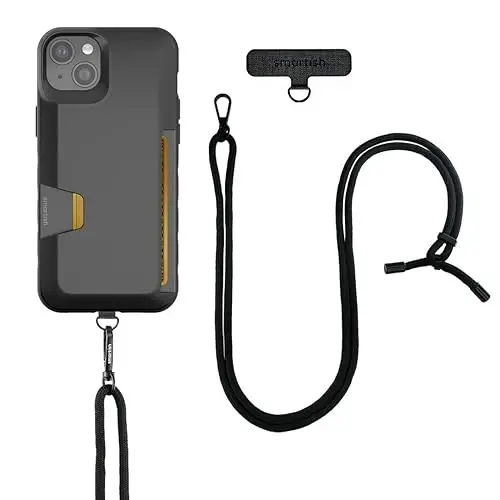 Smartish iPhone 15 Plus Wallet Case with Crossbody Lanyard Strap - Wallet Slayer Vol. 1 - [Slim + Protective] Credit Card Holder with Universal Detachable Shoulder Neck Strap - Black Tie Affair - 1