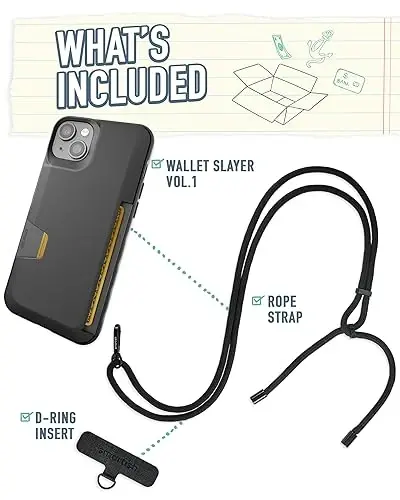 Smartish iPhone 15 Plus Cüzdan Kılıfı ve Çapraz Askılı Kayış - Wallet Slayer Vol. 1 - [İnce + Koruyucu] Evrensel Çıkarılabilir Omuz Boyun Askılı Kredi Kartı Tutucu - Black Tie Affair - 2