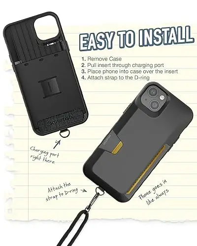 Smartish iPhone 15 Plus Cüzdan Kılıfı ve Çapraz Askılı Kayış - Wallet Slayer Vol. 1 - [İnce + Koruyucu] Evrensel Çıkarılabilir Omuz Boyun Askılı Kredi Kartı Tutucu - Black Tie Affair - 4