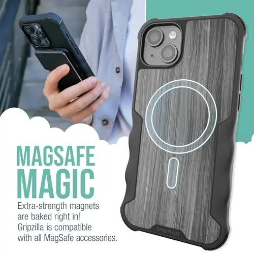 Smartish® iPhone 15 Plus Protective Magnetic Case - Gripzilla Compatible with MagSafe [Rugged + Tough] Heavy Duty Grip Armored Cover w/Drop Tested Protection for Apple iPhone 15 Plus - Graspin' Aspen - 3
