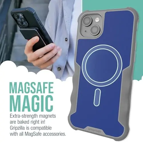 Smartish® iPhone 15 Plus Protective Magnetic Case - Gripzilla Compatible with MagSafe [Rugged + Tough] Heavy Duty Grip Armor Cover w/Drop Tested Protection for Apple iPhone 15 Plus - Blueberry Bandit - 2