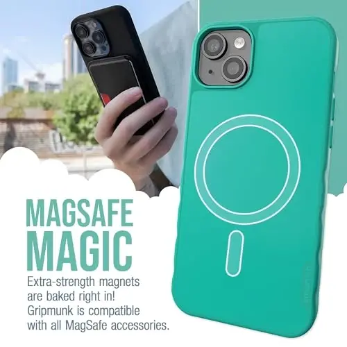 Smartish iPhone 15 Plus MagSafe Case, Gripmunk, Slim Grip Case, Green | Thin, Grippy & Protective, Magnetic with Microfiber-Lined Interior, Drop-Tested from 6 Feet, Raised Edges for Screen & Camera - 2