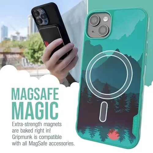 Smartish iPhone 15 Plus MagSafe Case, Gripmunk, Slim Grip Case, Mountains | Thin, Grippy & Protective, Magnetic with Microfiber-Lined Interior, Drop-Tested from 6 Feet, Raised Edges for Screen & Camera - Smartish (1)